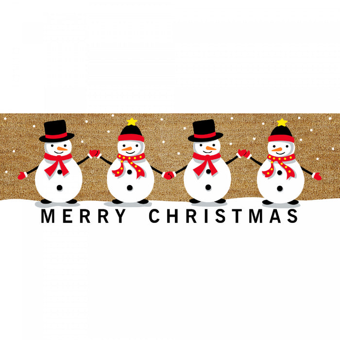 Coir Door Mat Quadruple Snowman - Merry Christmas 16 x 48 Floormat