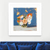 "Peach And White Bouquet" Matted and Framed White 30x30 Wall Art
