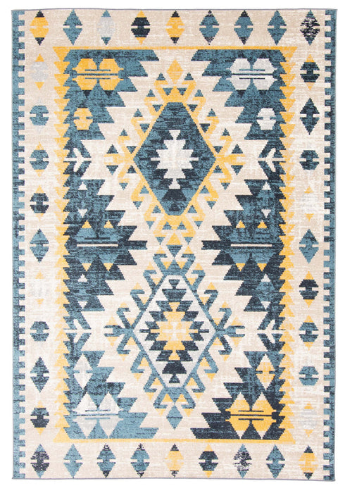 Mosaic Taupe/Blue Machine Washable Area Rug - 5'0\" x 7'0\"