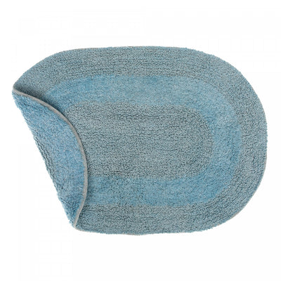 Reversible Cotton Oval Solid Color Bathmat 16 x 24 Blue - Set of 2|Tapis de salle de bain ovale uni bleu réversible 16 x 24 en coton - ensemble de 2