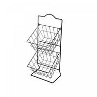 2 Tier Square Metal Grid Fruit Basket Stand Black Kitchen Storage