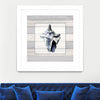 "Muted Blue Sea Conch On Wood" Matted and Framed White 30x30 Wall Art