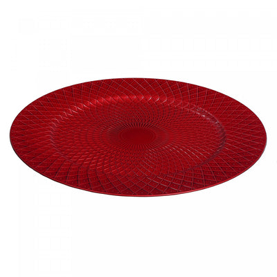 Charger Plate Dotted Diamond Red 13" - Set of 6 Dinnerware|Assiette de présentation de 13 po rouge à motifs de pois et de diamant - ensemble de 6
