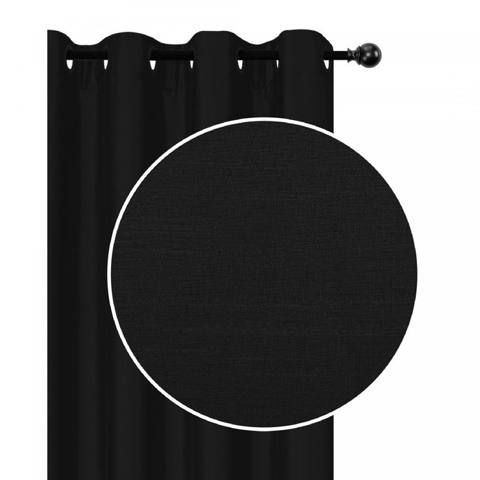 Faux Silk Panel With 8 Grommets Black - Set of 2 Drapes and Blinds