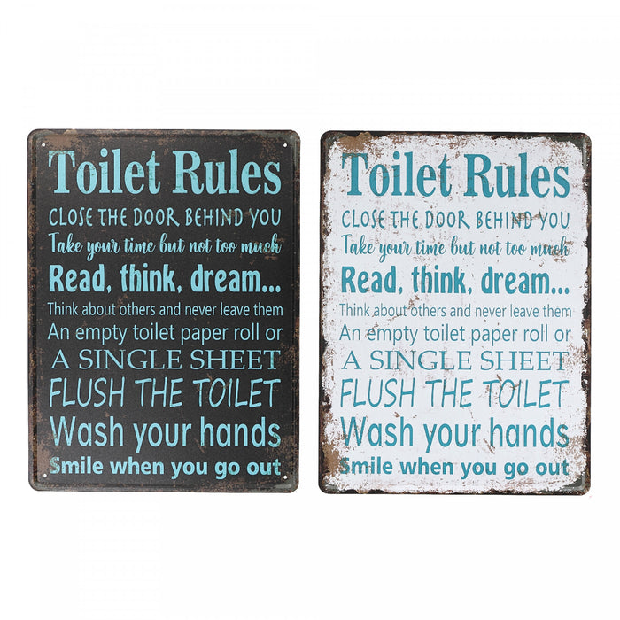 Metal Wall Sign Toilet Rules - Set of 2 Wall Decor