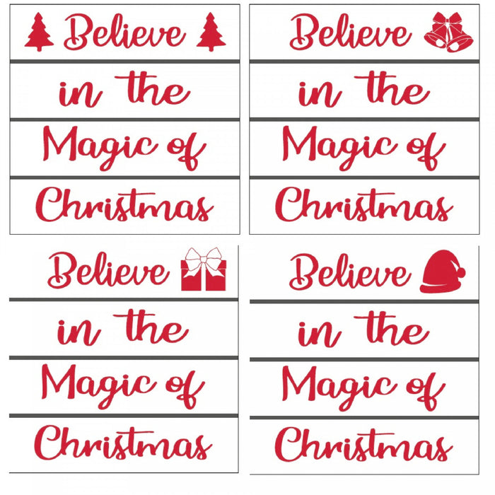 Set of 4 Wooden Enamel Coasters Believe in The Magic of Christmas