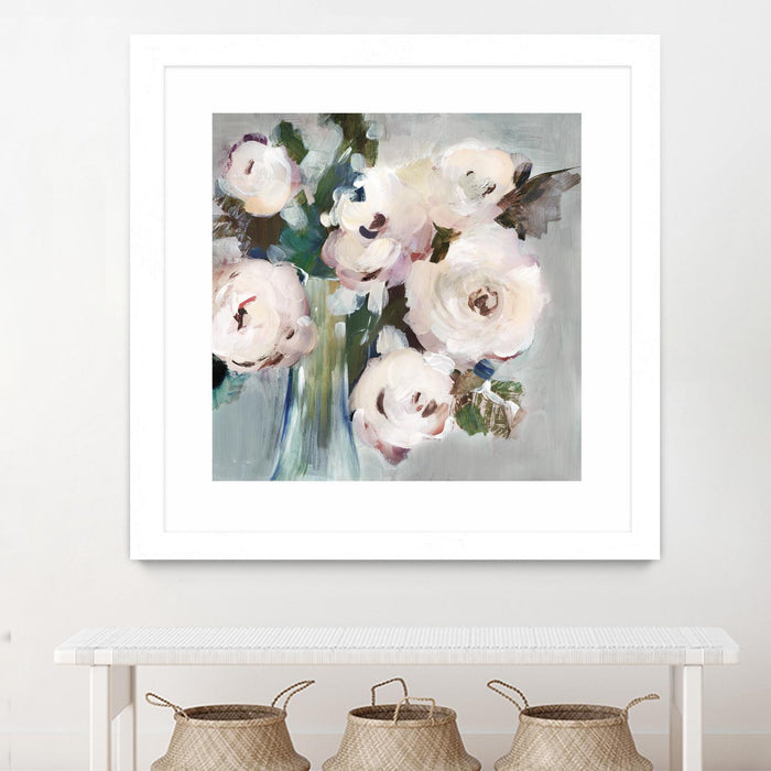 \"Pale Pink Bouquet I\" Matted and Framed White 30x30 Wall Art