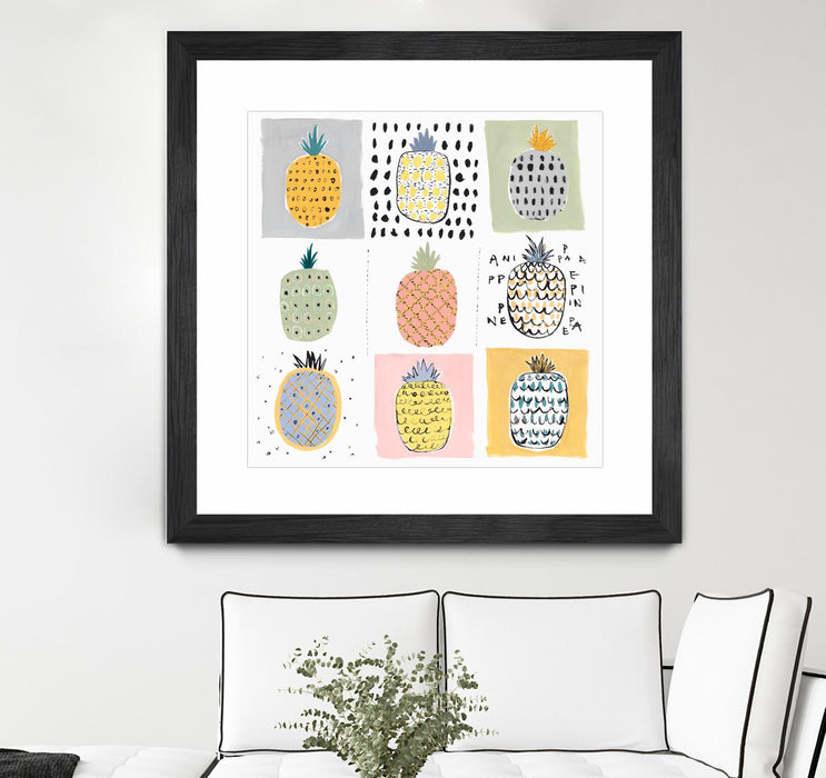 \"Nine Pineapples\" Matted and Framed Black 36x36 Wall Art