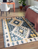 Mosaic Taupe/Blue Machine Washable Area Rug - 8'0" x 10'0"