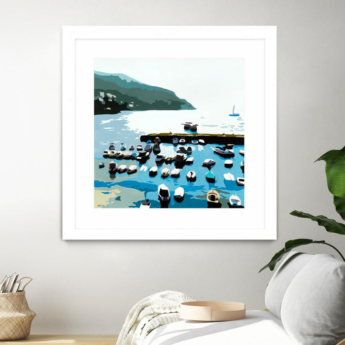 \"Boats\" Matted and Framed White 30x30 Wall Art