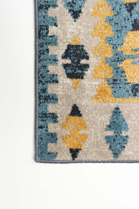 Mosaic Taupe/Blue Machine Washable Area Rug - 2'6\" x 8'0\"