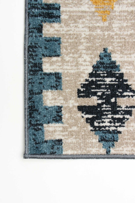 Mosaic Taupe/Blue Machine Washable Area Rug - 5'0\" x 7'0\"