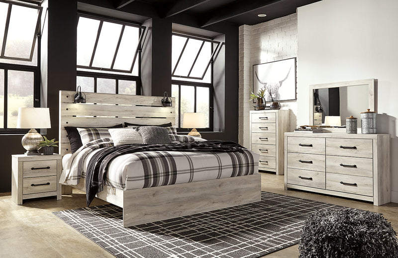 Abby 5pc Bedroom Set with Panel Bed, Dresser & Mirror, LED, USB, White - King Size