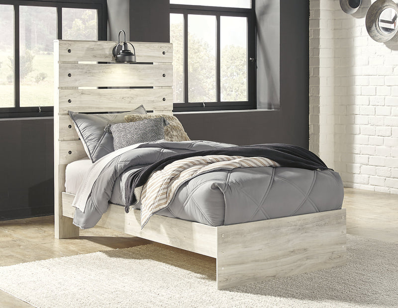 Abby 5pc Bedroom Set with Panel Bed, Dresser & Mirror for Kids, LED, USB, White - Twin Size