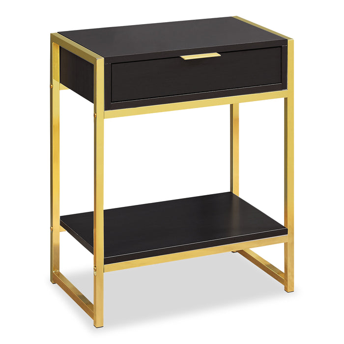 Alice 19.5\" Accent Table With Storage & Shelf - Cappuccino with Gold Accents