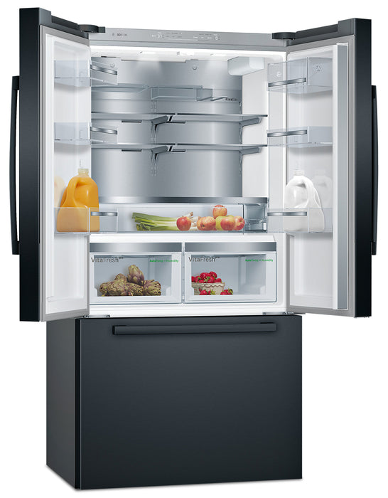 Bosch 800 Series 36\" 20.5 Cu. Ft. Smart French Door Refrigerator with Dual Compressor - Black Stainless Steel