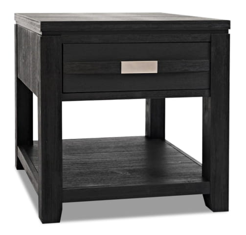 Bronx 24\" Rustic End Table with Storage and Shelf - Charcoal Wood