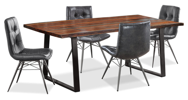 Bowery 5pc Dining Set with Table & 4 Avis Chairs, Sheesham Wood, Metal, 80\"W - Brown