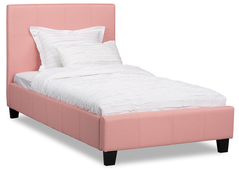 Chase Upholstered Bed in Pink Vegan-Leather Fabric - Twin Size