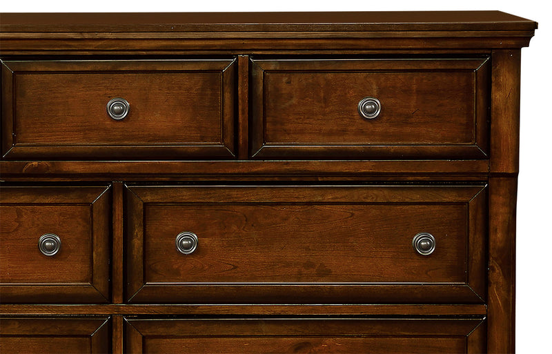 Chelsea Bedroom 7-Drawer Dresser, 60\"W x 38\"H - Cherry Brown