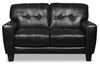 Curt Genuine Leather Loveseat - Black - {Modern}, {Retro} style Loveseat in Black {Solid Woods}
