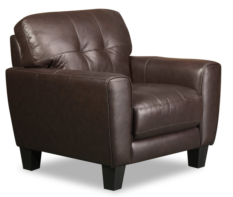 Curt 41\" Genuine Leather Chair with Button Tufting - Brown