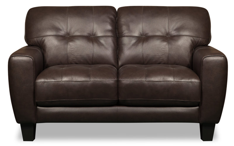 Curt 63\" Genuine Leather Loveseat with Button Tufting - Brown