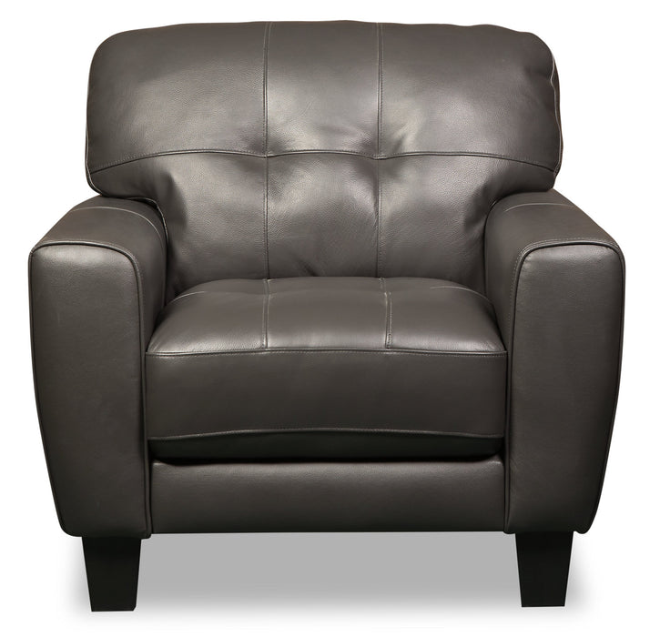 Curt 41\" Genuine Leather Chair with Button Tufting - Grey