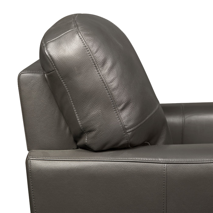 Curt 85\" Genuine Leather Sofa with Button Tufting - Grey