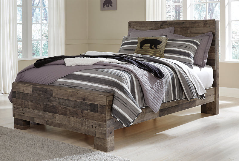 Derekson Panel Bed with Headboard & Frame, Grey - Full Size