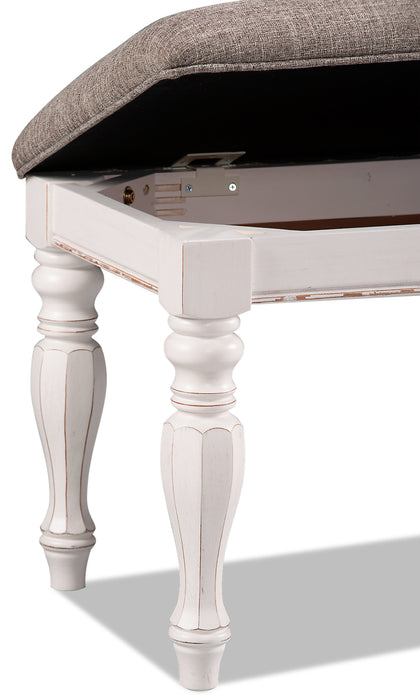 Grace Bedroom Bench with Lift-Top Storage, 19\"H, Wooden, Fabric - Antique White 