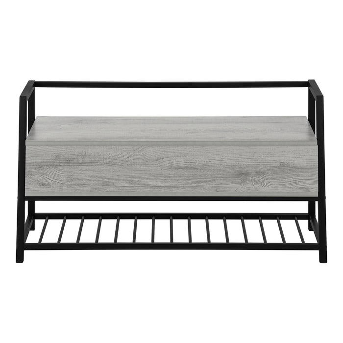 Grey Wood-Look and Black Metal Bench