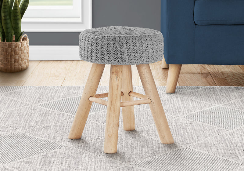 Grey Knit and Natural Ottoman