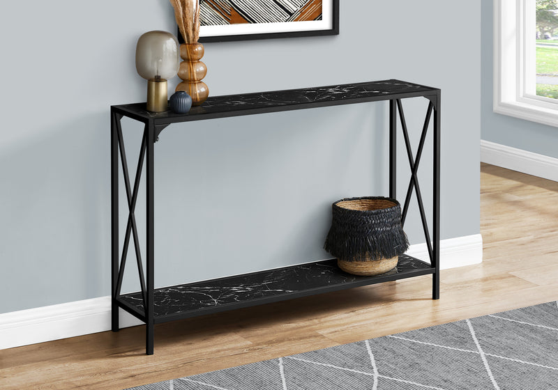 Black Marble-look Black Metal Console Table