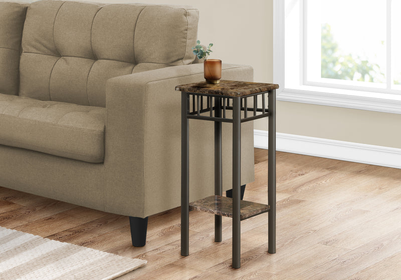 Espresso Marble Bronze Metal Accent Table