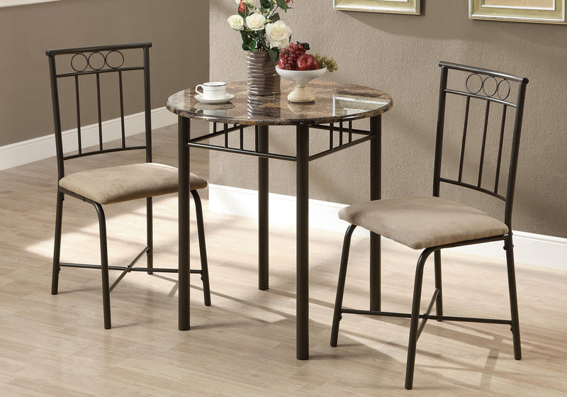 3pcs Set Espresso Marble Bronze Metal Dining Set
