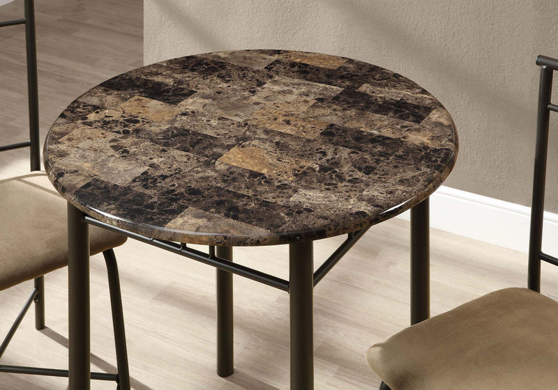 3pcs Set Espresso Marble Bronze Metal Dining Set