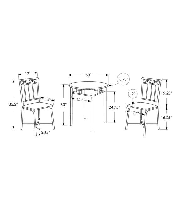 3pcs Set Grey Marble Charcoal Metal Dining Set