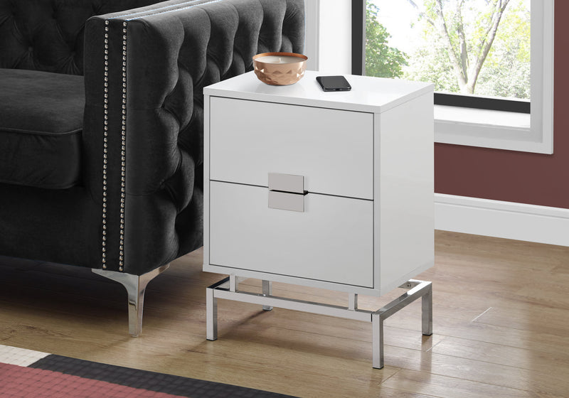 Glossy White Chrome Metal Accent Table