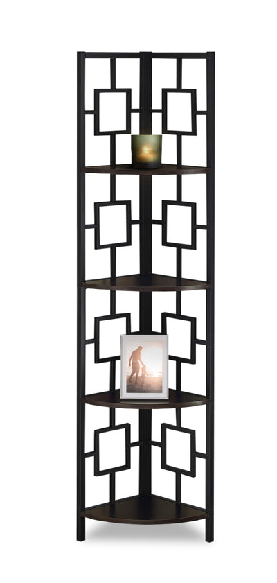 Espresso Black Metal Corner Etagere Bookcase