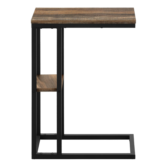 Medium Brown Reclaimed Wood-look black Metal Side Table