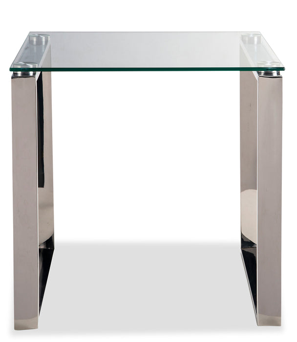 Metro 21.5\" Modern Glass Top End Table - Silver with Metal Legs