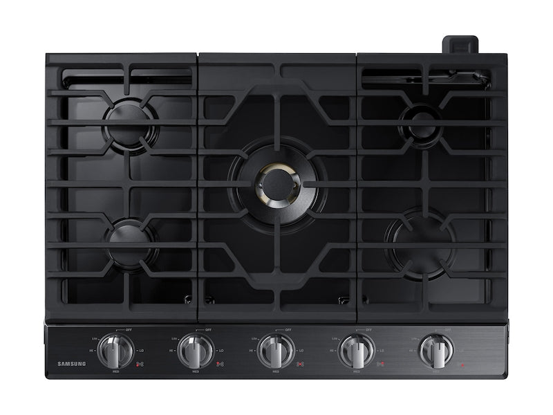 Samsung 30\" 5-Burner Smart Gas Cooktop with 22K BTU Dual Power Burner + Griddle & Wok Grate - Black Stainless Steel - NA30N7755TG/AA