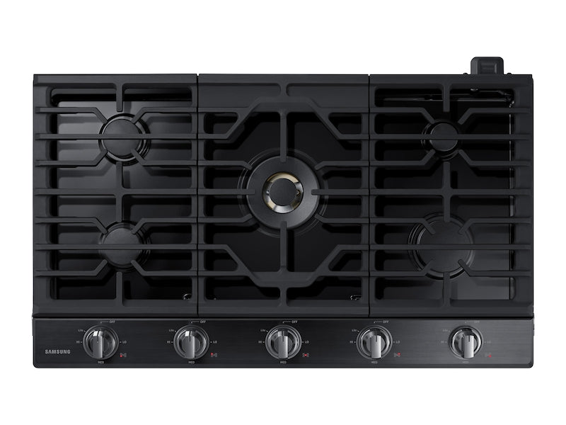 Samsung 36\" 5-Burner Smart Gas Cooktop with 22K BTU Dual Power Burner + Griddle & Wok Grate - Black Stainless Steel - NA36N7755TG/AA