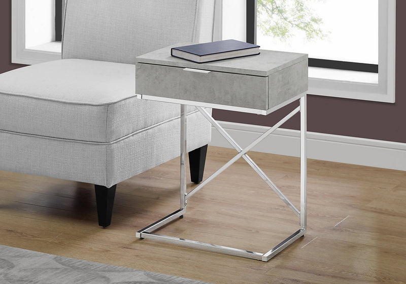Spain 18.25\" C-Shaped Chairside Table with Drawer - Grey & Chrome