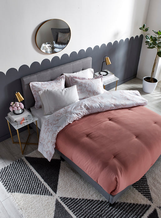 Tara Upholstered Bed in Grey Linen-Look Fabric, Button Tufted - Queen Size