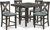 Tribeca 5pc Counter-Height Set with Table & 4 Chairs, Pedestal Base, 40\"W Square - Grey/Brown