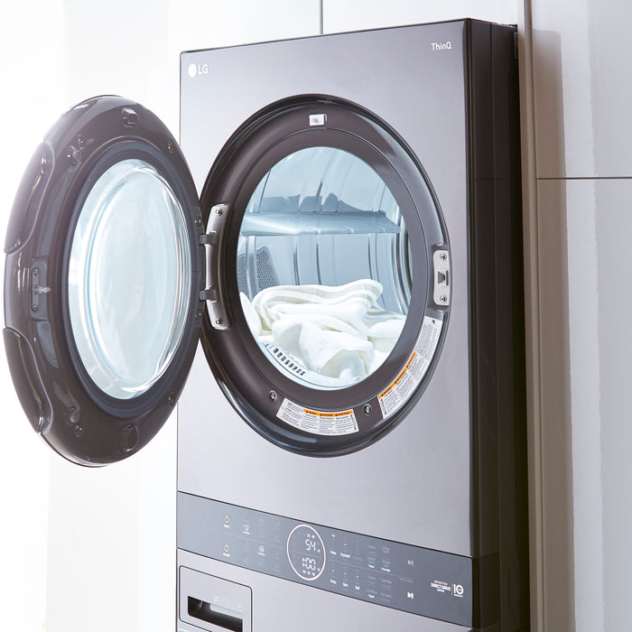 LG 5.2 Washer/7.4 Dryer Cu. Ft. Front-Load High-Efficiency Steam Washtower™ - Black Steel - WKEX200HBA