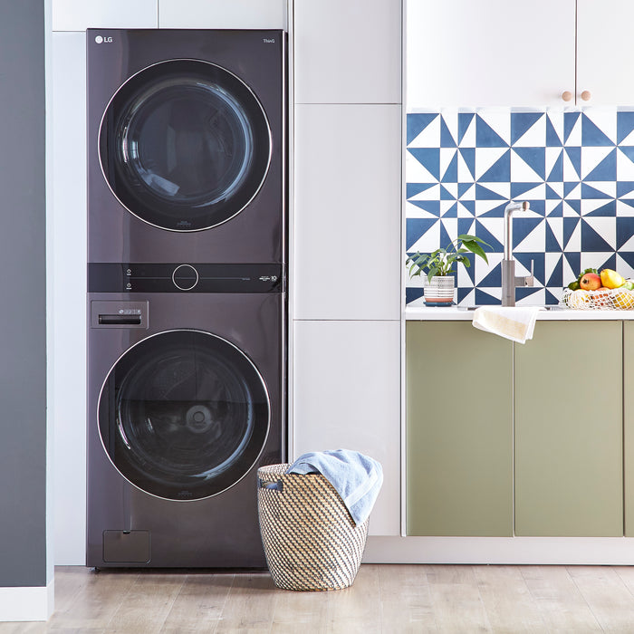 LG 5.2 Washer/7.4 Dryer Cu. Ft. Front-Load High-Efficiency Steam Washtower™ - Black Steel - WKEX200HBA