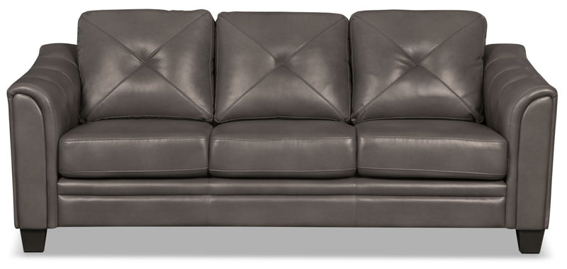 Andi 84\" Leather-Look Fabric Sofa with Button Tufting - Grey